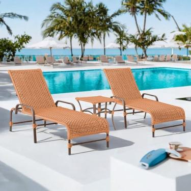 Imagem de Kit 2 Espreguiçadeiras Corda Náutica e Mesa Garden em Alumínio para Piscina Edícula Catar Terracota