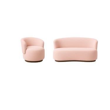 Imagem de Conjunto de Poltrona + Namoradeira Decorativa Sala Estar Orgânica Beatriz Boucle Rosê- Montanaris Decor