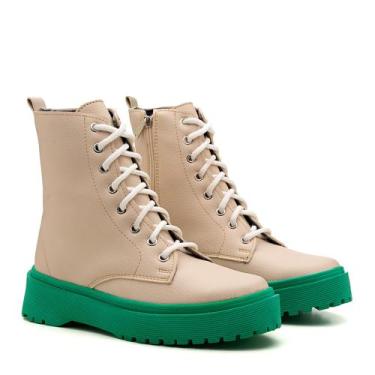 Imagem de Coturno Feminino Off White Solado Colorido Verde - P CINTRA, 35