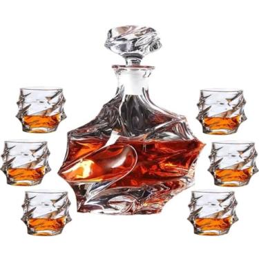 Imagem de Kit Decanter Licoreira Garrafa Whisky Bourbon Vinho Luxo 7 Peças (6 Copos + 1 Garrafa Super Luxo) NilosDecor
