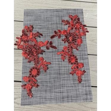 Imagem de #158 vermelho, dois pares (4 peças) apliques bordados, apliques de renda, vestido de casamento faça você mesmo, roupas artesanais, jeans, jaquetas, bolsas, decoração de véu