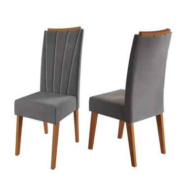 Imagem de Conjunto Com 2 Cadeiras Estofadas Veludo Sala De Jantar Sofia Viero Madeirado / Cinza