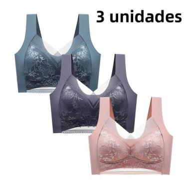 Imagem de Bralette Push up De Renda Feminina, 3 Peças, Sem Costura, Seda Gelada,