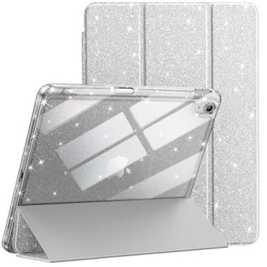 Imagem de JETech Capa Glitter para iPad (A16) 11ª/10ª Geração (2025/2022) com Porta-Pencil, Case Fina e Fofa para Crianças e Meninas, Concha Traseira Transparente e Brilhante (Prata)