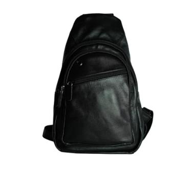 Imagem de Bolsa de couro legitimo transversal masculina e feminina, media, anti furto (Preta)