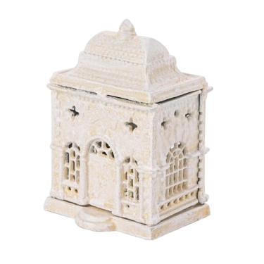 Imagem de Sungmor Suporte de vela vintage de ferro fundido Tealight - Suporte de vela de metal rústico, lanterna de castelo em miniatura, pequeno suporte de incenso - Detalhe decorativo para casa, jardim ou