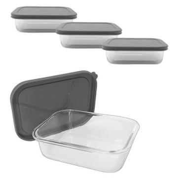 Imagem de Kit 3 Pote De Vidro Com Tampa Hermética Marmita Retangular 640ml - CLI
