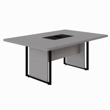 Imagem de Mesa de Reunião 180cm para 4 Pessoas com Caixa de Tomadas Corporate Cinza Sagrado / Preto