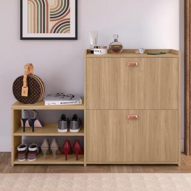 Imagem de Genérico, Sapateira Organizadora Quarto Closet Hall de Entrada Banco 2 Portas Basculantes Puxador Concha Milano - Hanover