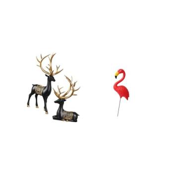 Imagem de Fenteer Coleção de Estátuas de Resina de Rena E Alce E Esculturas de Pássaros para Mesa de Armário, Inauguração de Casa de Casamento E Jardim de Fadas, Decora