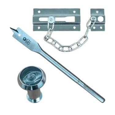 Imagem de Kit Olho Magico de porta e Fecho Pega Ladrão Broca Chave Trava - Brasf
