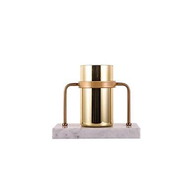 Imagem de CUTPOIY Vaso de metal dourado com base de mármore, ornamentos cilíndricos vasos de flores decorativos modernos para hotel, decoração de quarto de salão de beleza (B)
