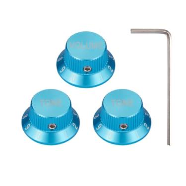 Imagem de KAISH Potenciômetro universal de guitarra de metal premium de 1/10.2 cm, maçanetas de alumínio com parafuso de ajuste para Strat/Ibanez/Yamaha/Les Paul 1*Volume 2*Tom azul
