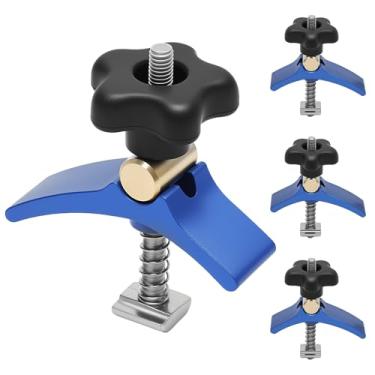 Imagem de Conjunto de 4 peças de braçadeira de ranhura em T, liga de alumínio, resistente, mini grampo de fixação em T, braçadeiras multiuso para marcenaria, máquina de gravação, mesa de roteador (azul)