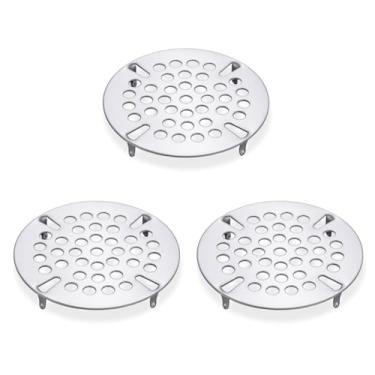 Imagem de Phivan Filtro de ralo de pia comercial de 8,5 cm, tampa de ralo de aço inoxidável, cesto de filtro de pia de cozinha para dreno de água residual torcido em 3 pias de compartimento, não destinado a uso