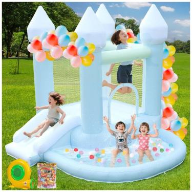 Imagem de Casa de Pulso Azul FOOING, Pula-Pula Inflável com Motor de Ar, Castelo Pula-Pula com Piscina de Bolinhas para Festas, Casamentos