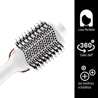 Imagem de Alisadora Quanta Escova Secadora 2 Em 1 220v Antrifrizz Prancha Profissional Branco E Dourado Qtes5900 Cor:branco