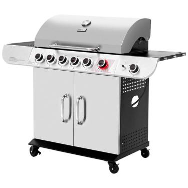 Imagem de Churrasqueira a Gás 71.000 BTU com 5 Queimadores, 2 Portas e 1 Queimador Lateral em Aço Inoxidável, ROYAL GOURMET US SG6002R, Branco