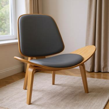 Imagem de Poltrona Decorativa Base de Madeira Shell Sintético Grafite P01 - D'Rossi