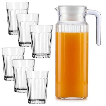 Imagem de KIT Jarra de Suco de Vidro 1litro + 06 Copos 210ml em Vidro - Para Água Suco Chá Gelados - PANAMI