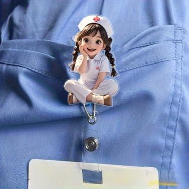 Imagem de Suporte retrátil de acrílico para crachá de enfermeira - com cordão de nylon de 61 cm, clipe de cinto de aço, adequado para professores, médicos, enfermeiros, presentes de escritório, porta-cartão de