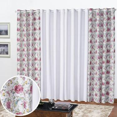 Imagem de Cortina Florata 4,00LX2,20A Estampada para Sala e Quarto Decorativa Fe