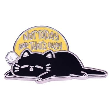 Imagem de Not Today And That's Okay Pinos esmaltados gato preto broche de crachá de metal para mochilas, casacos, chapéus, acessórios