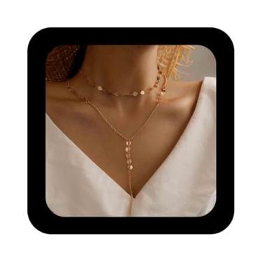 Imagem de Vacaonio Colar Boho Lariat com lantejoulas em camadas, colar de corrente de disco de ouro, colar longo em Y, corrente em Y, joia feminina, Zinco, Sem Pedra Preciosa