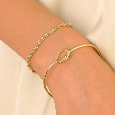 Imagem de Pulseira feminina banhada a ouro com nó de amor infinito, ajustável, impermeável, joia