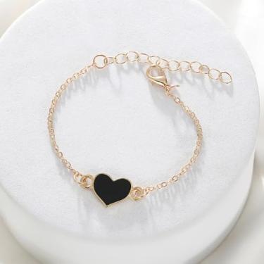 Imagem de Pulseiras de coração para mulheres, moderno, simples, charmoso, coração, pulseira delicada, pulseira de elos dourados, joias presentes para mulheres, One Size, Metal, Sem Pedra Preciosa
