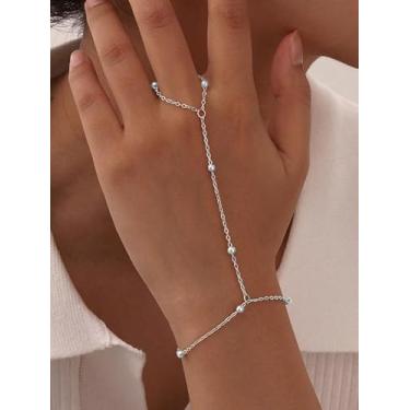 Imagem de Pulseira dourada elegante com anel para mulheres, boho, ajustável, estilo férias, pulseira de elos para presente de aniversário, One Size, Cobre, Sem Pedra Preciosa