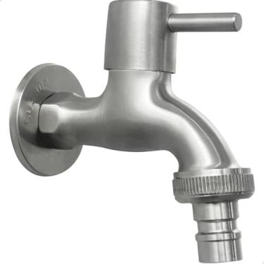 Imagem de Dona D Cor, Torneira Para Maquina De Lavar Inox 304 Escovado Tanque Lavanderia 1/2 Pol Com Saída 3/4 E Bico Adaptador Para Mangueira Registro 1/4 Volta Multiuso