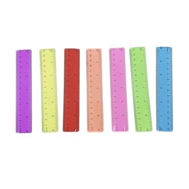 Imagem de 7 peças de régua transparente de 15 cm – 15 polegadas de cores sortidas de plástico com réguas de milímetros e polegadas para estudantes da escola, ideal para voltar às aulas, escritório, material