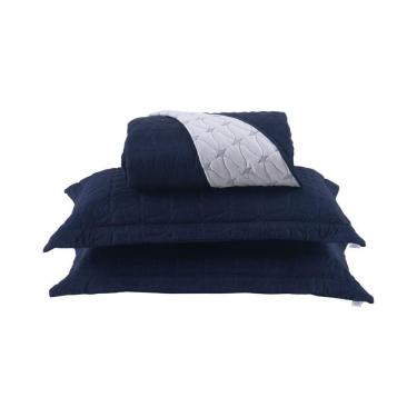 Imagem de Cobre Leito 3 Peças Casal Percal 200 Fios Cristal 100% Poliéster - Azul Marinho