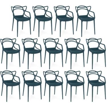 Imagem de Kit 14 Cadeiras De Jantar Allegra Design Empilhável - Azul Marinho