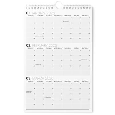 Imagem de Karto Calendário de parede de 3 meses 2026 - vertical 28 x 43 cm de janeiro de 2026 a junho de 2027 - Aumente sua produtividade e planejamento fácil com o calendário mensal estético - minimalista