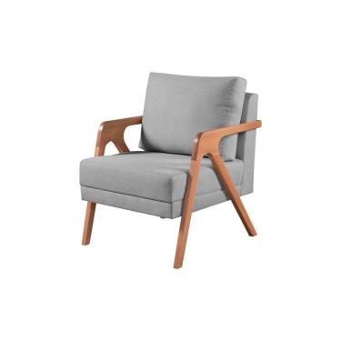 Imagem de Poltrona Decorativa Mona Braço De Madeira Cor:linho Cinza Claro