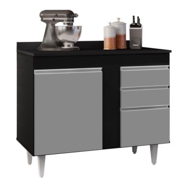Imagem de Balcão Gabinete 100cm Com Tampo 2 Portas Luziania Preto-cinza - Lumil