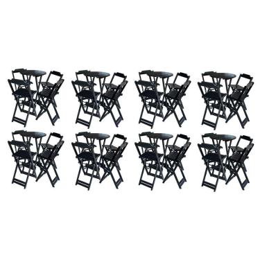 Imagem de Kit 8 Jogos De Mesa Bistrô De Madeira Com 4 Cadeiras Dobravel Preto - Preto