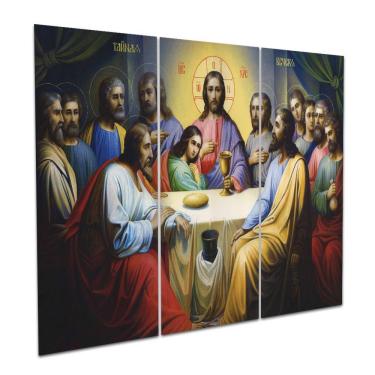 Imagem de Kit Placa Quadro Decorativo 3pç 3d Borda Infinita Santa Ceia