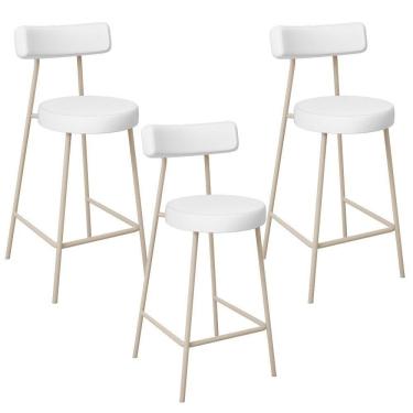 Imagem de Kit 03 Banquetas Baixa Cozinha Sala Jantar Bancada Milão Arena L02 Facto Branco - Lyam Decor