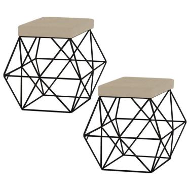 Imagem de Kit 2 Puffs Decorativo Base Preto Trixie Veludo Bege