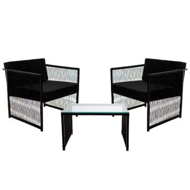 Imagem de Conjunto De 2 Poltronas Em Fibra Sintética E Mesa De Centro Preto