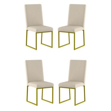 Imagem de Kit 4 Cadeiras Estofadas Base De Ferro Para Mesa De Jantar Bege