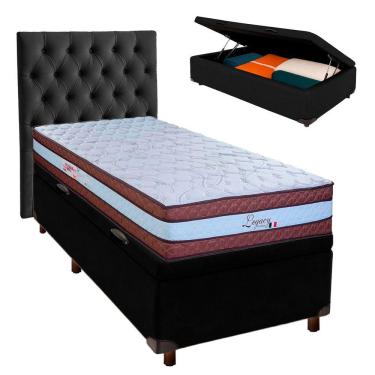 Imagem de Cama + Bau Preto E Colchão Molas Ensacadas Solteiro - Legaccy Paropas + Cabeceira