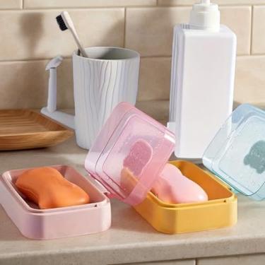 Imagem de Saboneteira rosa moderna com tampa - Organizador de banheiro elegante, design esqueletizado