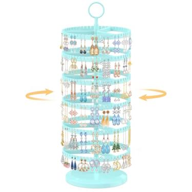 Imagem de EsLuker.ly Suporte de brinco organizador giratório para árvore com 342 compartimentos em U para mulheres e meninas, grande suporte de armazenamento de plástico ajustável de 6 camadas com bandeja de