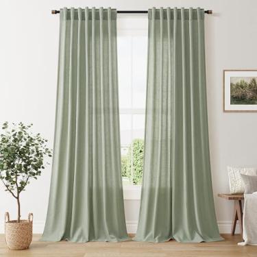 Imagem de Nanspring Cortinas de linho verde de 250 cm de comprimento para sala de estar, conjunto de 2 painéis, casa de fazenda, boho, privacidade, filtro de luz, gancho traseiro para cinto, cortinas