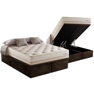 Imagem de Cama Box Baú King: Colchão Molas Masterpocket Ensacadas Herval Maxspring Scotland + Base Crc Suede Brown (193x203)