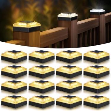 Imagem de vighep Luzes de poste solares 4 x 4 para ambientes externos - pacote com 16 postes de cerca com 3 modos de cor, luzes pretas à prova d'água alimentadas por energia solar para postes de madeira/vinil